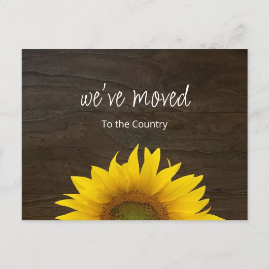 We hebben Sunflower Rustic Wood New Home verplaats Aankondigingskaart (Voorkant)