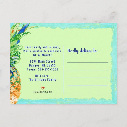 We hebben Tropische anananas New Address Moving Aankondigingskaart (Achterkant)