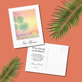 We hebben tropische strandpalmbomen verplaatst aankondigingskaart