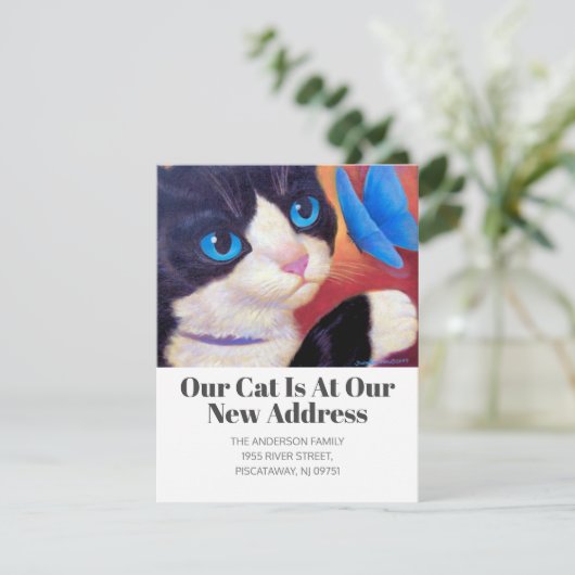 We hebben Tuxedo Cat Pet New Home Script Text verp Aankondiging (Staand voorkant)
