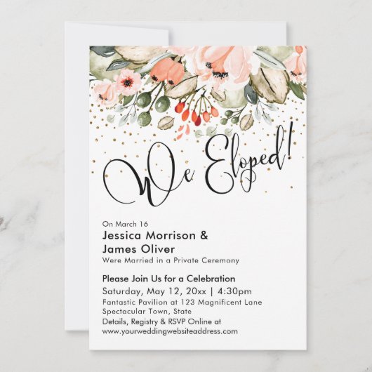 We hebben uitgeput! Typografie, Blush Florals Gold Kaart (Voorkant)