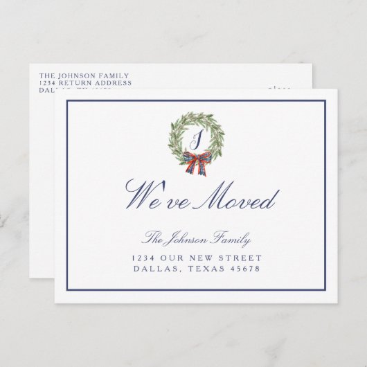 We hebben vakantiekerst-baarmoedermonogram verplaa aankondigingskaart (Voorkant / Achterkant)