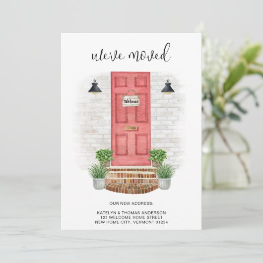 We hebben verandering van Adres Waterverf rode deu Aankondiging (Staand voorkant)