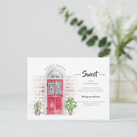 We hebben verandering van Adres Waterverf rode deu Aankondigingskaart (Staand voorkant)