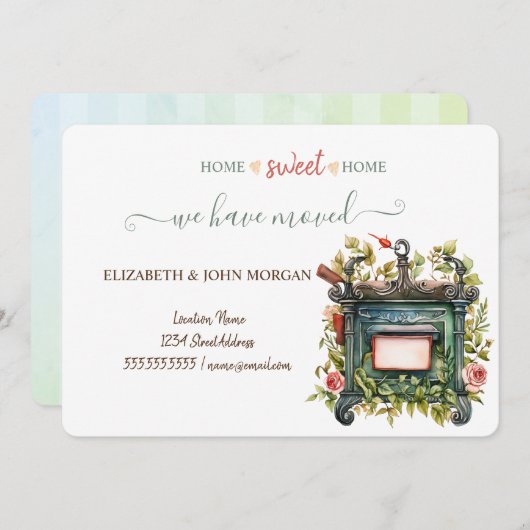 We hebben verhuisd,  brievenbus, Flowers, Striped (Voorkant / Achterkant)