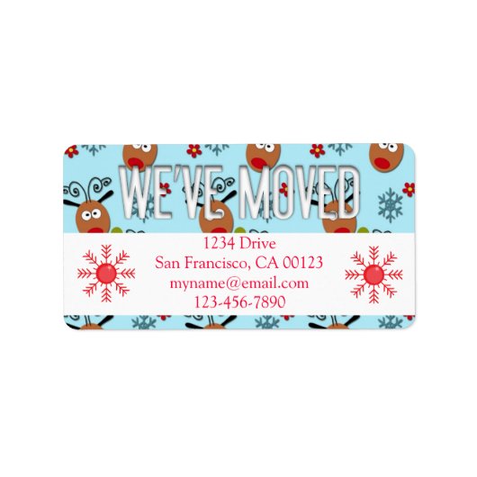 "We hebben verhuisd" Christmas Rendier Label (Voorkant)