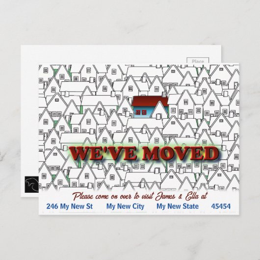 We hebben verhuisd, eenvoudig, Arty, New Home Briefkaart (Voorkant / Achterkant)