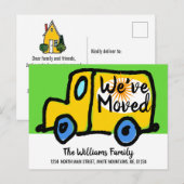 We hebben verhuisd gele verhuiswagen nieuw adres aankondigingskaart (Voorkant / Achterkant)