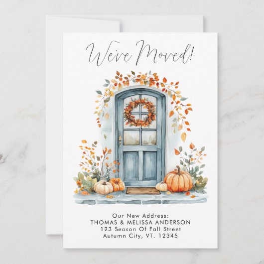 We hebben verhuisd herfst voordeur nieuwe adres ve aankondiging (Voorkant)