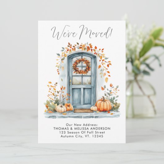 We hebben verhuisd herfst voordeur nieuwe adres ve aankondiging (Staand voorkant)