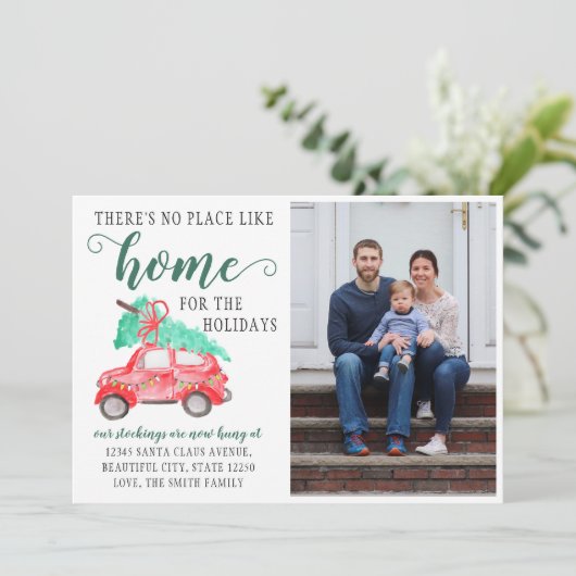 We hebben verhuisd kerstauto foto vakantie verhuiz aankondiging (Staand voorkant)