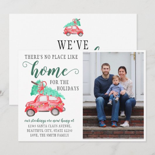 We hebben verhuisd kerstauto foto vakantie verhuiz aankondiging (Voorkant / Achterkant)