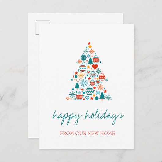 We hebben verhuisd, kerstboom kleurrijke ballen aankondigingskaart (Voorkant / Achterkant)