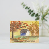 We hebben verhuisd kleine cottage herfst boom herf aankondigingskaart (Staand voorkant)