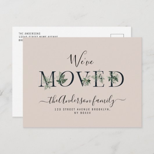 We hebben verhuisd loof letters New Home Briefkaart (Voorkant / Achterkant)