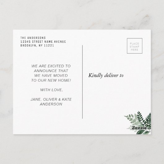 We hebben verhuisd loof letters New Home Briefkaart (Achterkant)