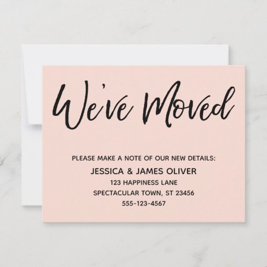 "We hebben verhuisd" Modern handschrift Blush Pink Kaart (Voorkant)