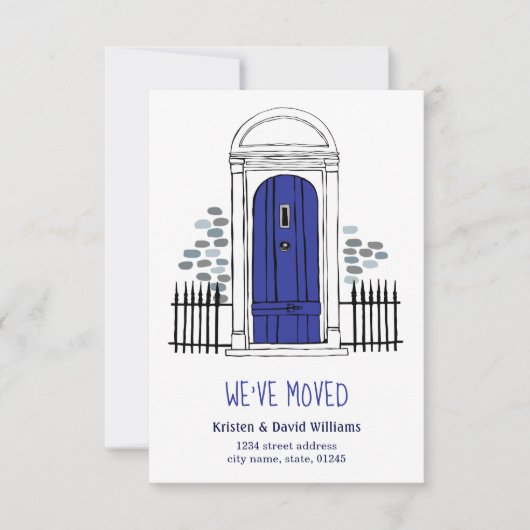 We hebben verhuisd - Navy Blue Door Moving Aankond Aankondiging (Voorkant)