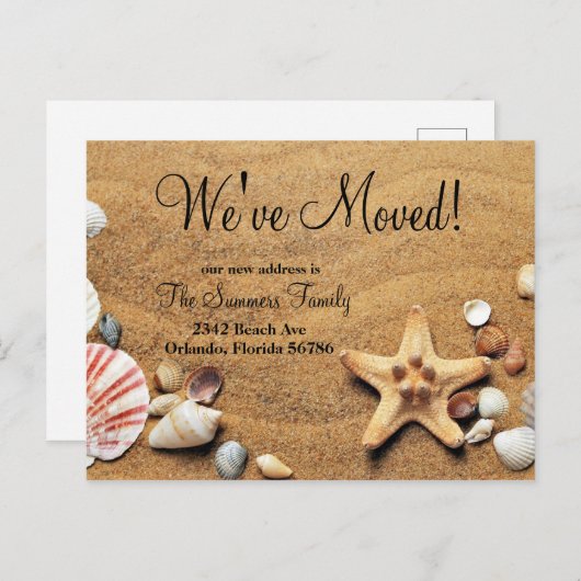 We hebben verhuisd New Address aankondiging strand (Voorkant / Achterkant)