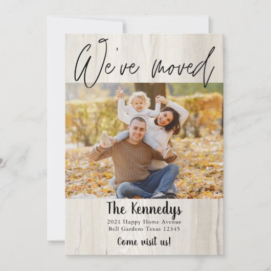 We hebben verhuisd New Address Rustic Wood Foto ve Aankondiging (Voorkant)