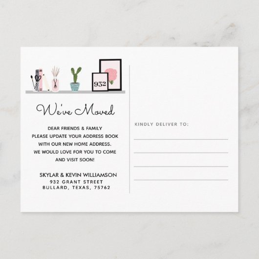 We hebben verhuisd - New Address Wall Shelf Decor  Aankondigingskaart (Achterkant)