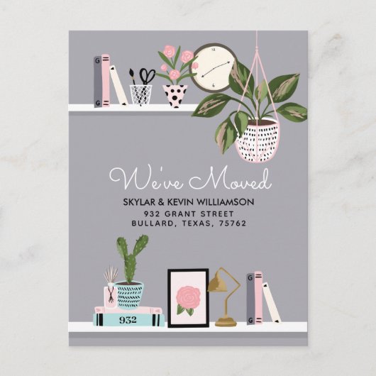We hebben verhuisd - New Address Wall Shelf Decor Aankondigingskaart (Voorkant)