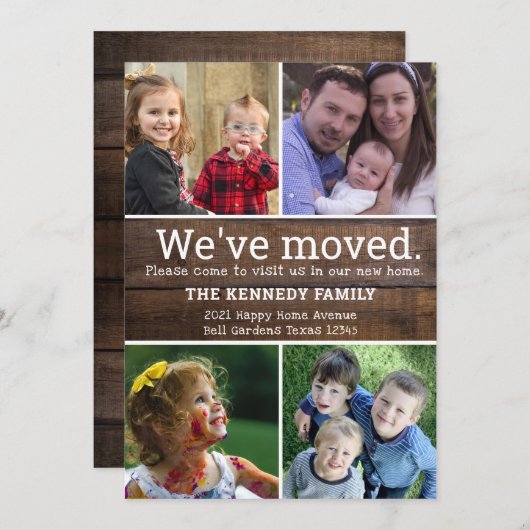 We hebben verhuisd New Home 4 Photo Collage Rustic Aankondiging (Voorkant / Achterkant)