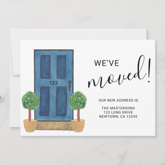 We hebben verhuisd nieuwe adres blauw Waterverf de Aankondiging (Voorkant)