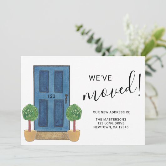 We hebben verhuisd nieuwe adres blauw Waterverf de Aankondiging (Staand voorkant)