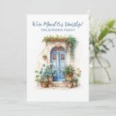 We hebben verhuisd nieuwe adres blauw Waterverf de Aankondiging (Staand voorkant)