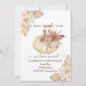 We hebben verhuisd, pompoen, herfst bloemen, hout (Voorkant)