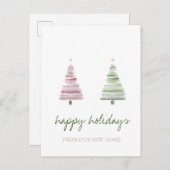 We hebben verhuisd, roze groene dennenboom vakanti aankondigingskaart (Voorkant / Achterkant)