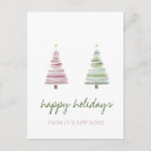 We hebben verhuisd, roze groene dennenboom vakanti aankondigingskaart (Voorkant)