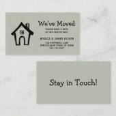 "We hebben verhuisd" w / klein huis, Sage Green Ka Visitekaartje (Voorkant / Achterkant)
