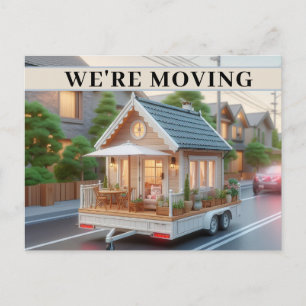 WE HEBBEN VERHUISD Whimsical Cottage op wielen Ope Uitnodiging Briefkaart