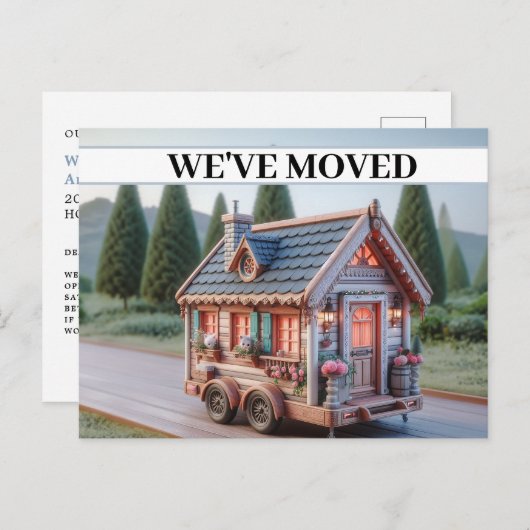 WE HEBBEN VERHUISD, Whimsical House on Wheels Open Uitnodiging Briefkaart (Voorkant / Achterkant)