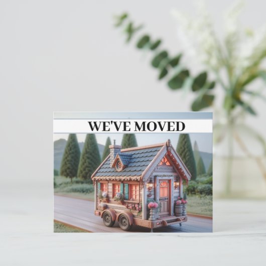 WE HEBBEN VERHUISD, Whimsical House on Wheels Open Uitnodiging Briefkaart (Staand voorkant)