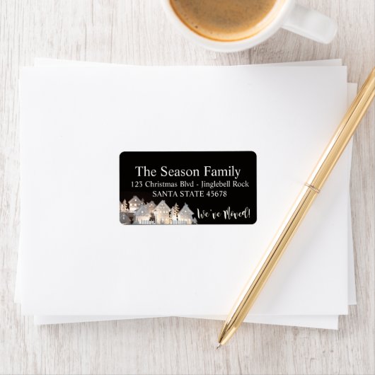 We hebben verlichte kersthuizen verhuisd etiket (Insitu)