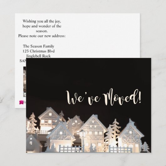 We hebben verlichte kerstwoningen verplaatst briefkaart (Voorkant / Achterkant)