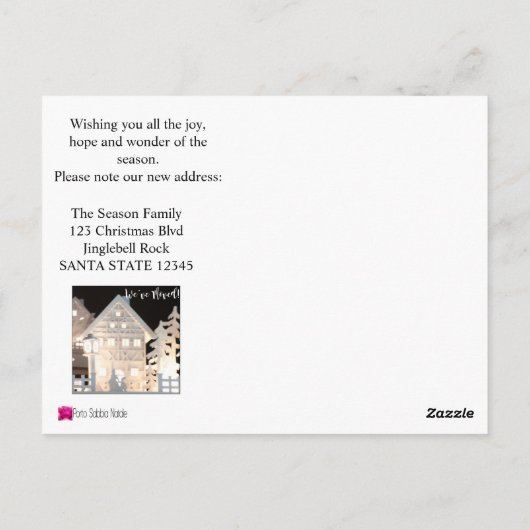 We hebben verlichte kerstwoningen verplaatst briefkaart (Achterkant)