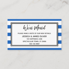 "We hebben verplaatst" Blauw-wit horizontale strep Visitekaartje