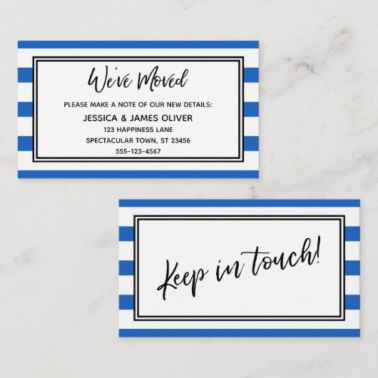 "We hebben verplaatst" Blauw-wit horizontale strep Visitekaartje (Voorkant / Achterkant)