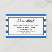 "We hebben verplaatst" Blauw-wit horizontale strep Visitekaartje (Voorkant)