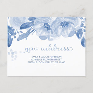 We hebben verplaatst Blue Waterverf Floral Nieuw a Aankondigingskaart