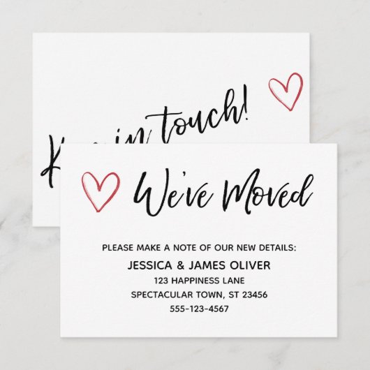 "We hebben verplaatst" Handschrift Kaart met Rode (Voorkant / Achterkant)