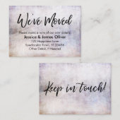 "We hebben verplaatst" Handschrift op Paarse-Hued  Visitekaartje (Voorkant / Achterkant)