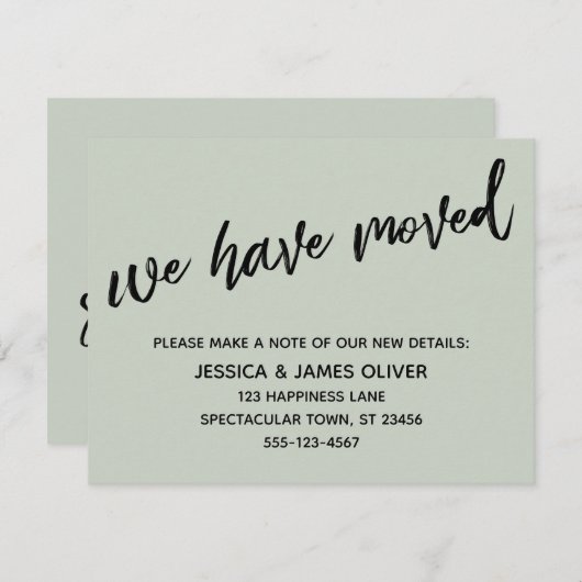 "We hebben verplaatst" Modern handschrift Sage Gre Kaart (Voorkant / Achterkant)