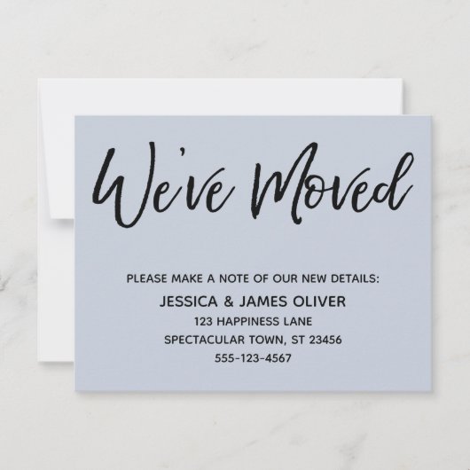 "We hebben verplaatst" Modern Handschrift Stoffige Kaart (Voorkant)