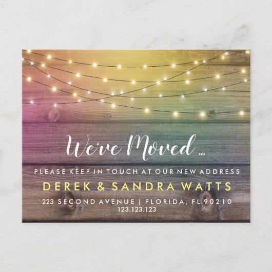 We hebben verplaatst Nieuw adres rustieke lichten  Aankondigingskaart (Voorkant)