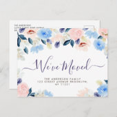 We hebben verplaatst script blauw pastel bloemen N Briefkaart (Voorkant / Achterkant)